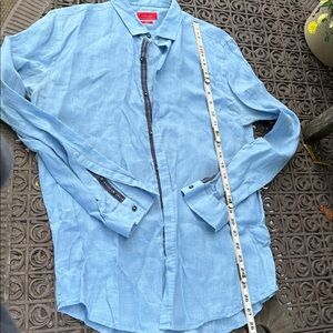 Zara Man Basic Linen Blue Slim Fit Shirt.